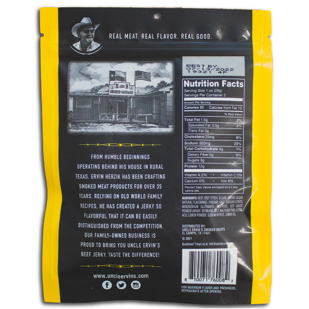 Lemon Pepper Beef Jerky (Uncle Ervin's) – Carnivore Club USA Lemon Pepper Beef Jerky (Uncle Ervin's) – Carnivore Club USA