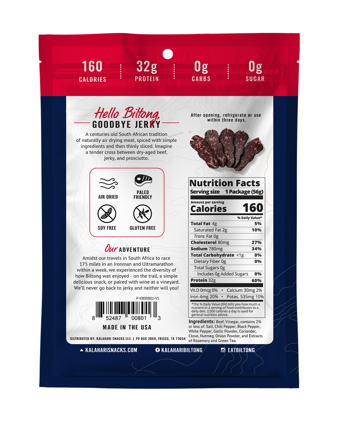 Kalahari Biltong Spicy Peri Peri - 2oz