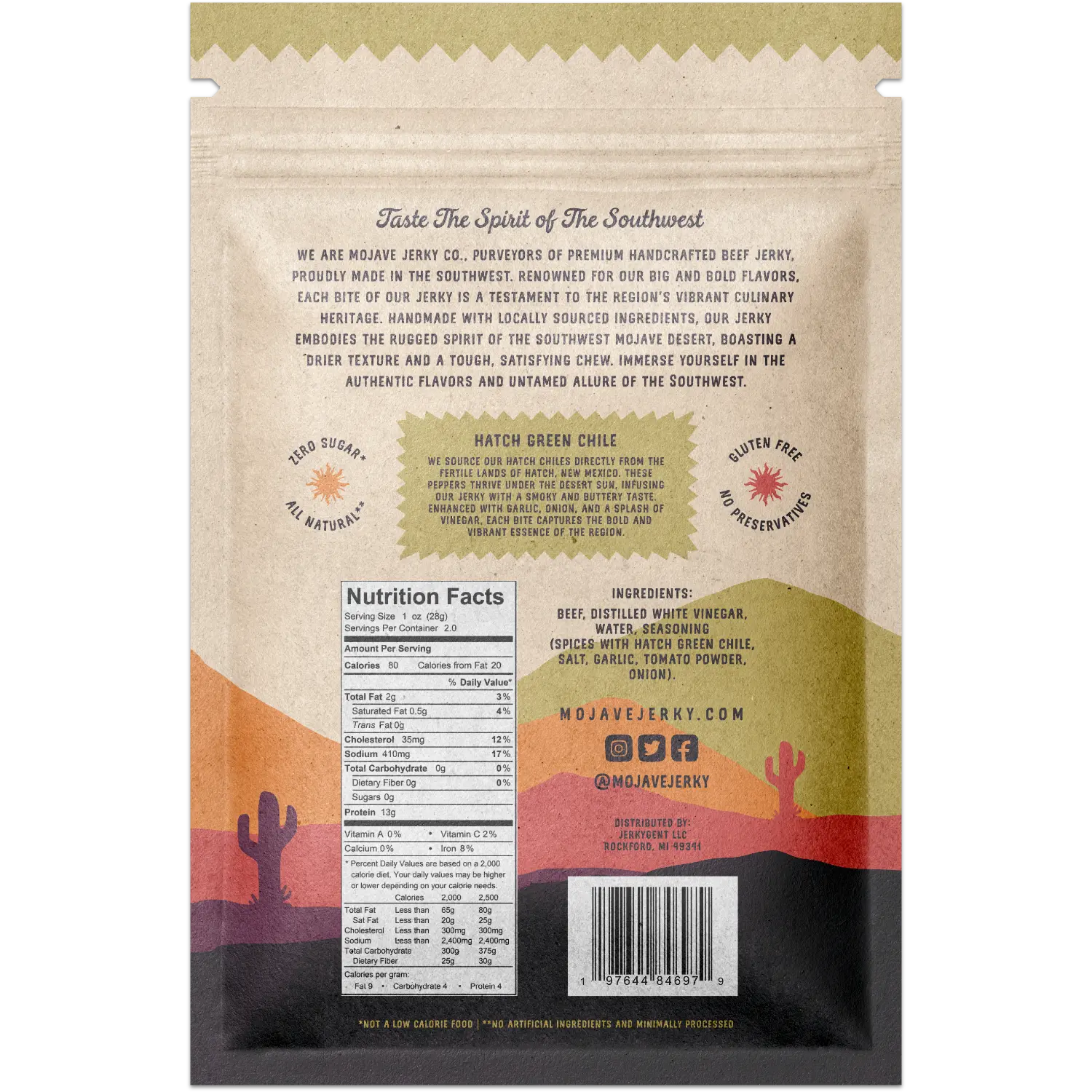 Hatch Green Chile Beef Jerky - Mojave Jerky