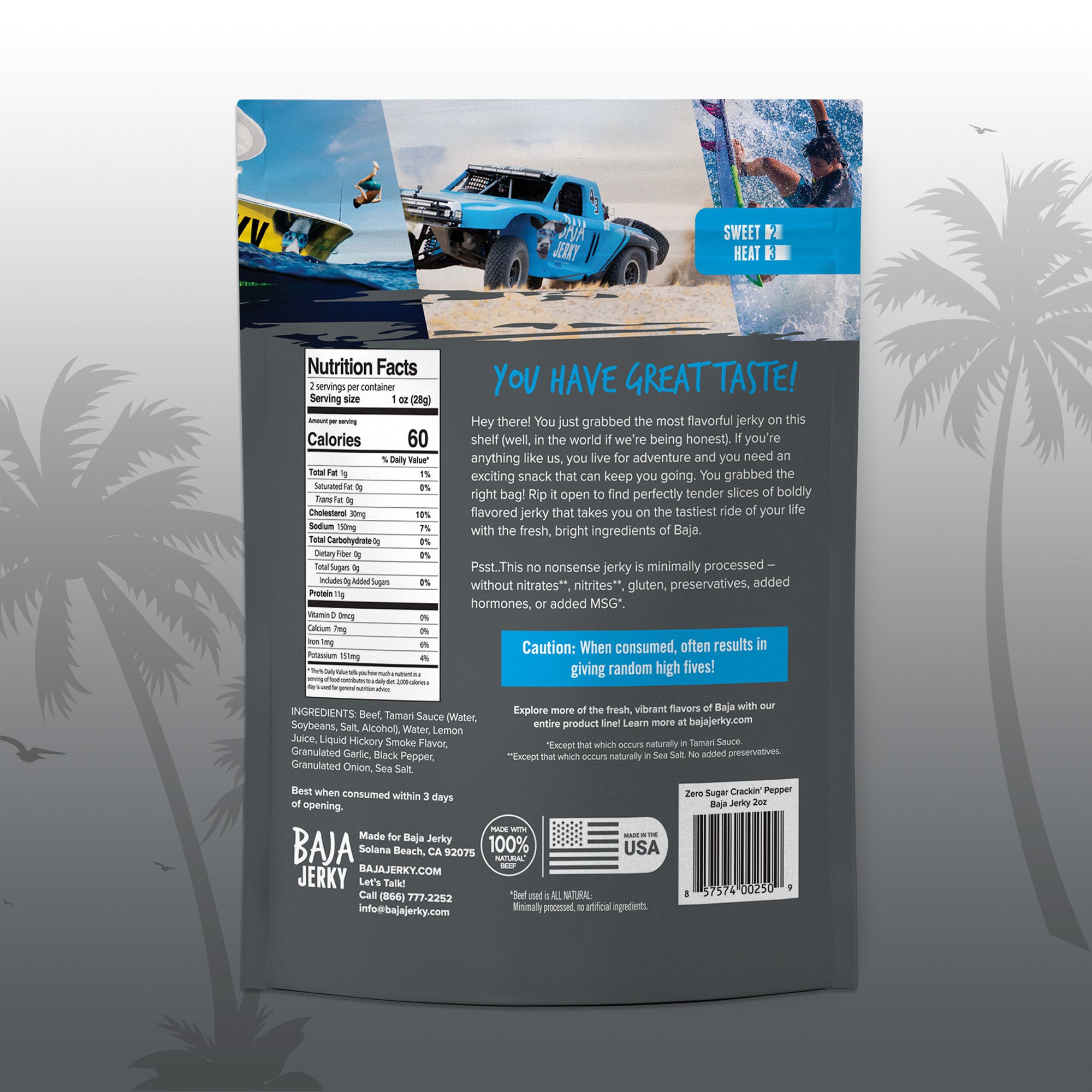 Crackin' Pepper Beef Jerky (Baja Vida Snacks) - Carnivore Club USA