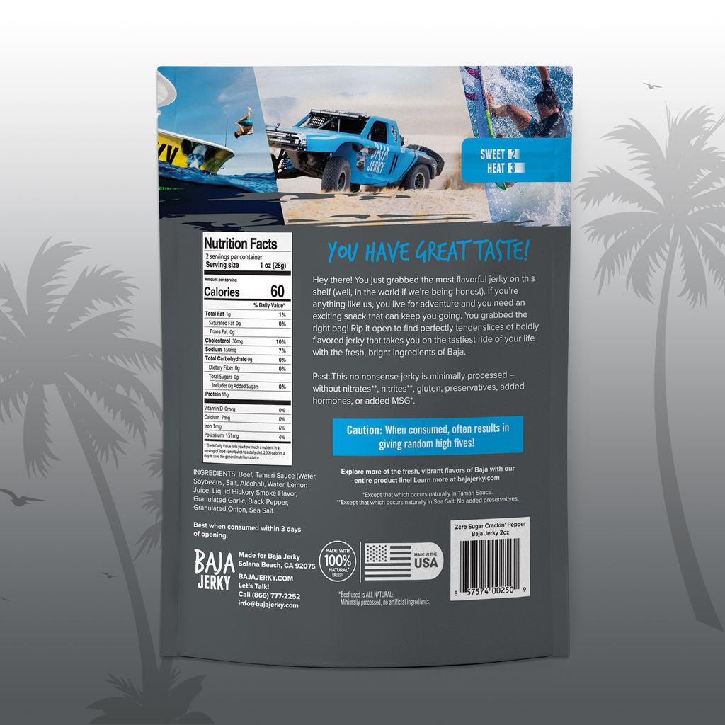 Crackin' Pepper Beef Jerky (Baja Vida Snacks) - Carnivore Club USA