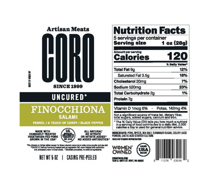Finocchiona Salami Piccolo (Coro Foods) - Carnivore Club USA