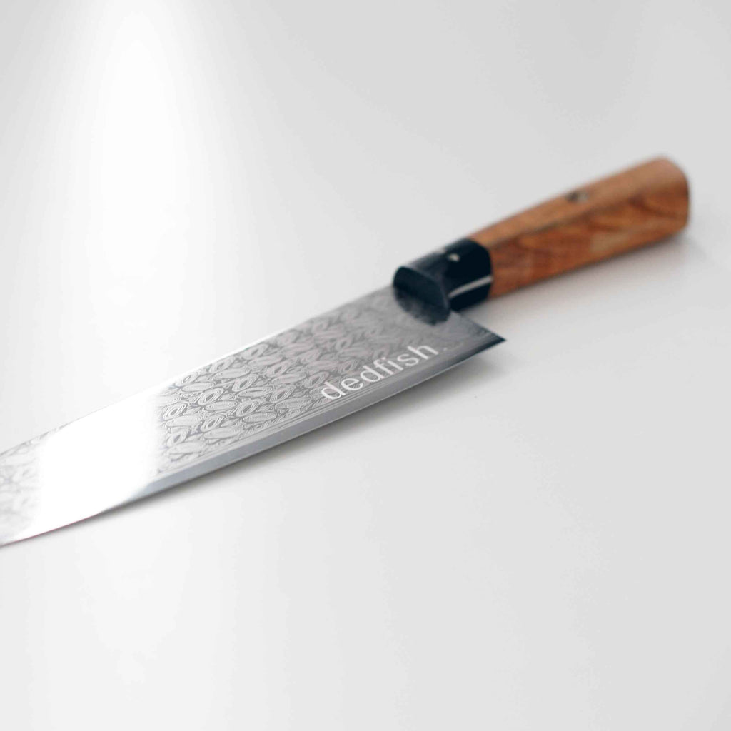 Dedfish Co. Kitchen Knife Set - Laser Etched Stainless Steel with Olive Wood Handles