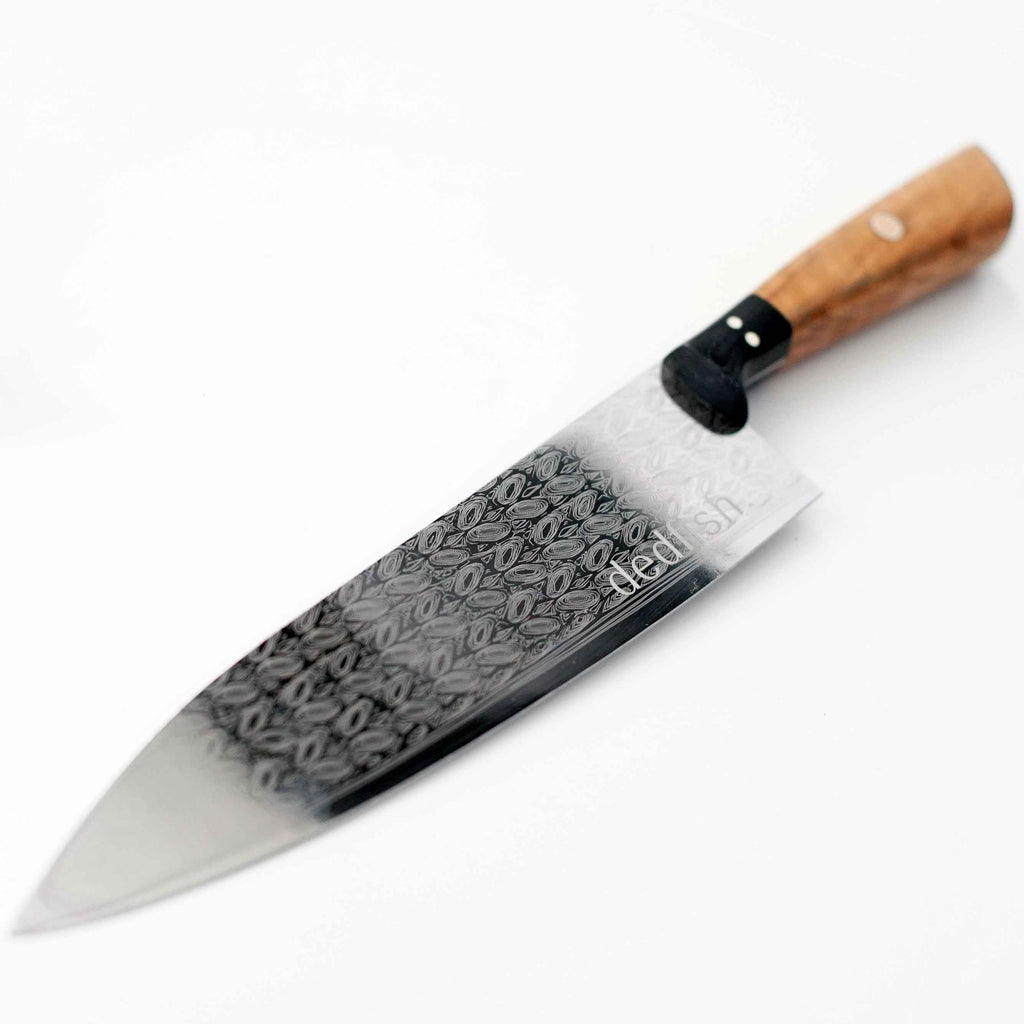 Dedfish Co. Kitchen Knife Set - Laser Etched Stainless Steel with Olive Wood Handles